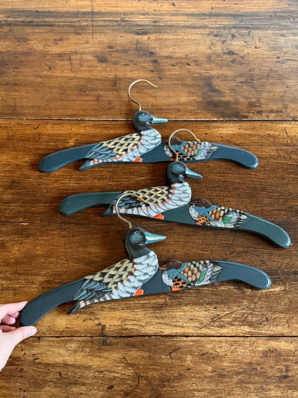 Set of Three Painted Wood Duck Hangers